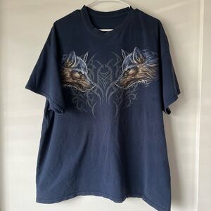 Navy Blue Graphic Wolf T-Shirt